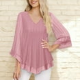 thumbnail image 4 of BSDJILFG 3/4 Sleeve Mesh Tops for Women Dressy V-Neck Sequin Glitter Sparkly Ruffle Tunic Shirts Cocktail Party Blouse, 4 of 7