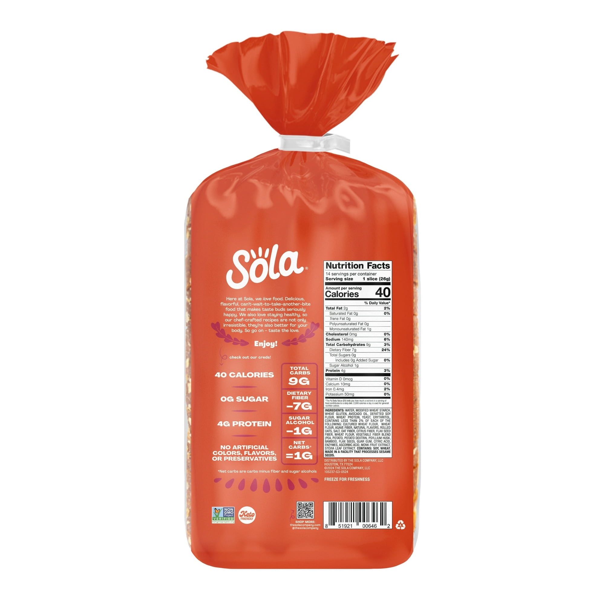 Sola Sweet Oat Sliced Bread, Soft White Bread, Non-GMO, 14 oz