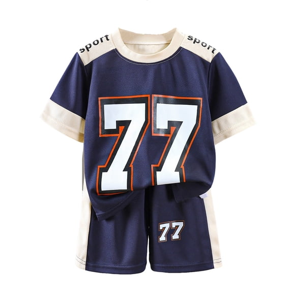 Bysome Boys Outfit Set Number Print Short Sleeve Crew Neck T-Shirts With Shorts Athletic Set Comfortable Boys Outfit Size 2-3 Years Blue