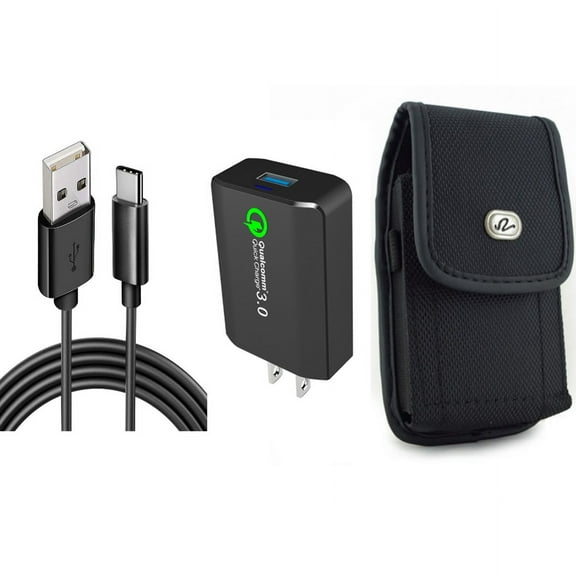 Home Charger & Case Belt Clip for iPhone 15 Pro Max - 18W Fast 6ft USB Cable Type-C Turbo Charge and Rugged Holster Canvas Cover A9Z for iPhone 15 Pro Max (6.7")