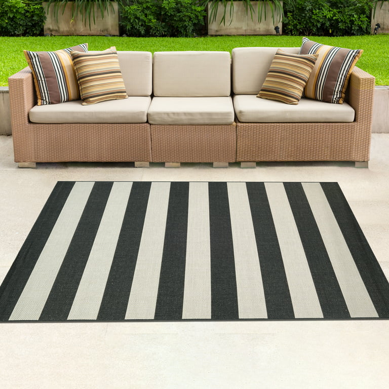 Couristan Afuera Yacht Club 2 X 3 7 Onyx Black And Ivory Stripe Outdoor Rectangle Rug Com