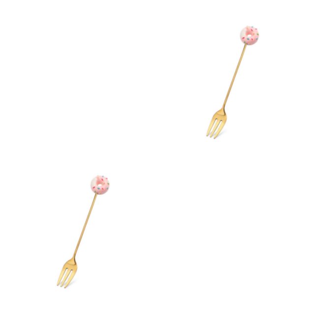 Vajilla reutilizable Acero inoxidable Cateissary Estilo dibujos animados Donut Rosquilla Tenedor Rosa 2Conjunto