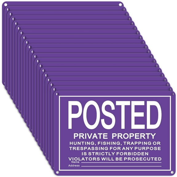 Posted No Trespassing Sign Private Property No Hunting Signs Reflective Aluminum Metal Posted Signs for Warning No Hunting Fishing Trapping Indoor Outdoor Use 10"x7"(Purple)