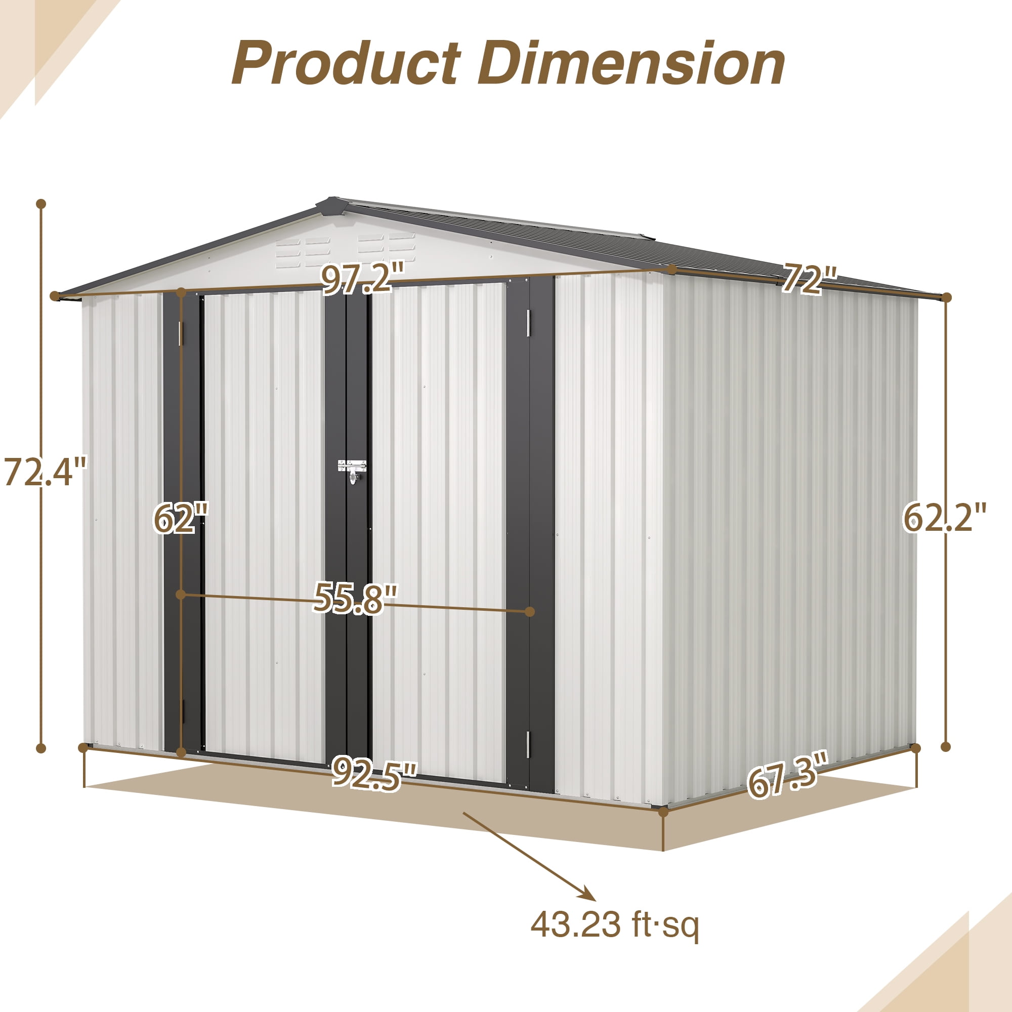 Aukfa Outdoor Storage Shed,8 x 6 ft Metal Sheds w/ Lockable Doors for Garden, Backyard,White