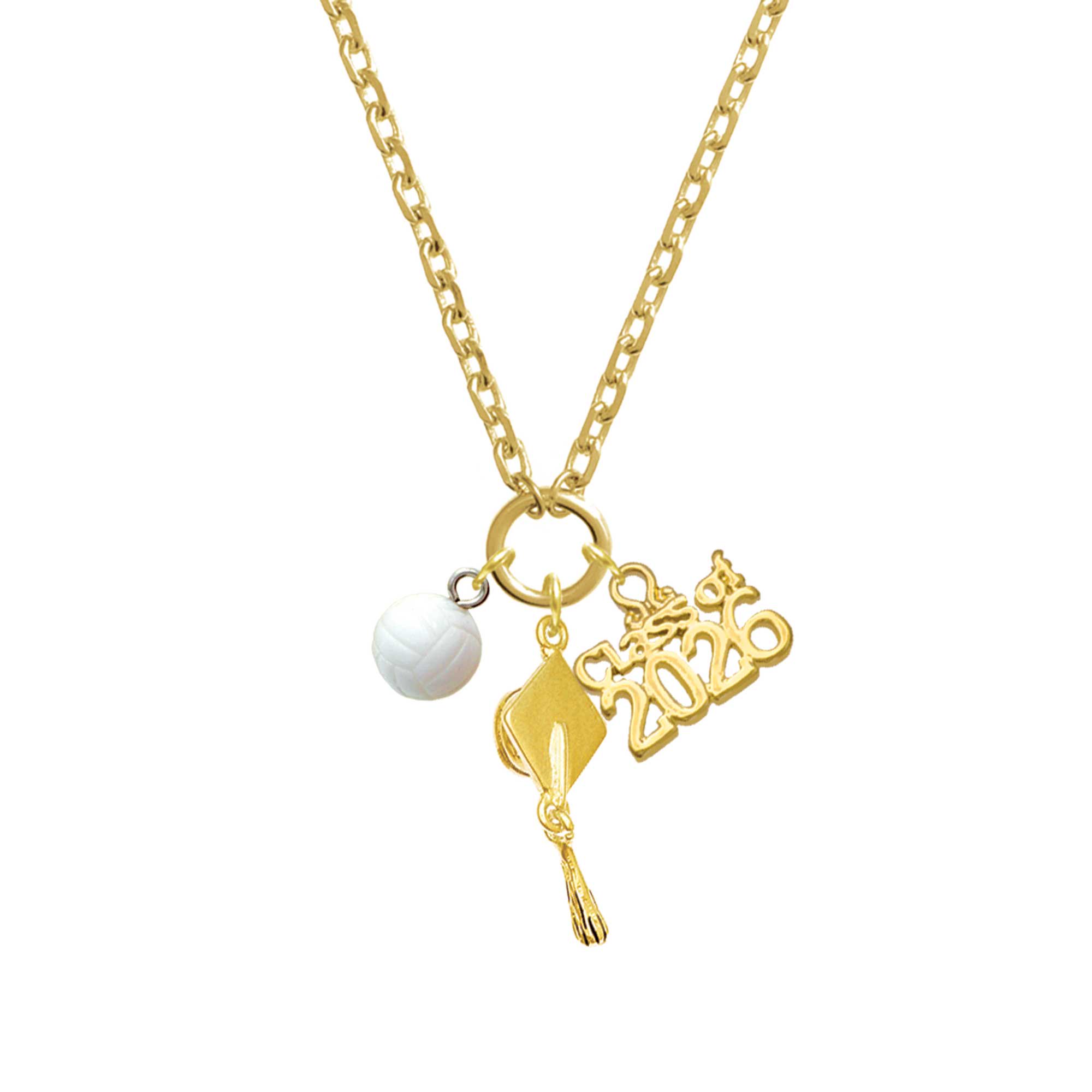 Delight Jewelry Resin Volleyball - Gold-tone Class of 2026 Graduation Zoey Charm Necklace, 28"