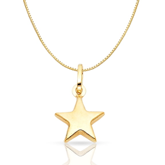 14K Yellow Gold Plain Star Charm Pendant with 0.6mm Box Chain Necklace - 16"