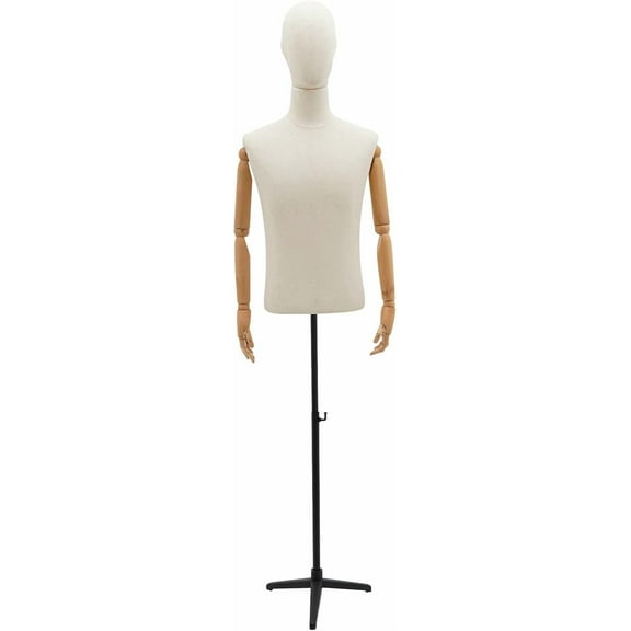 Male Dress Form Display, Male Mannequin Torso with Head & Arms 53-76 in Height Adjustable Mens Mannequin Body with Tripod Metal Stand for Store Display