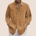 thumbnail image 2 of Button Down Shirts Men Men 3/4 Sleeve Cotton Linen Shirts Solid Color Casual Lapel Long Sleeve Shirt Linen Shirts Men Orange L, 2 of 5