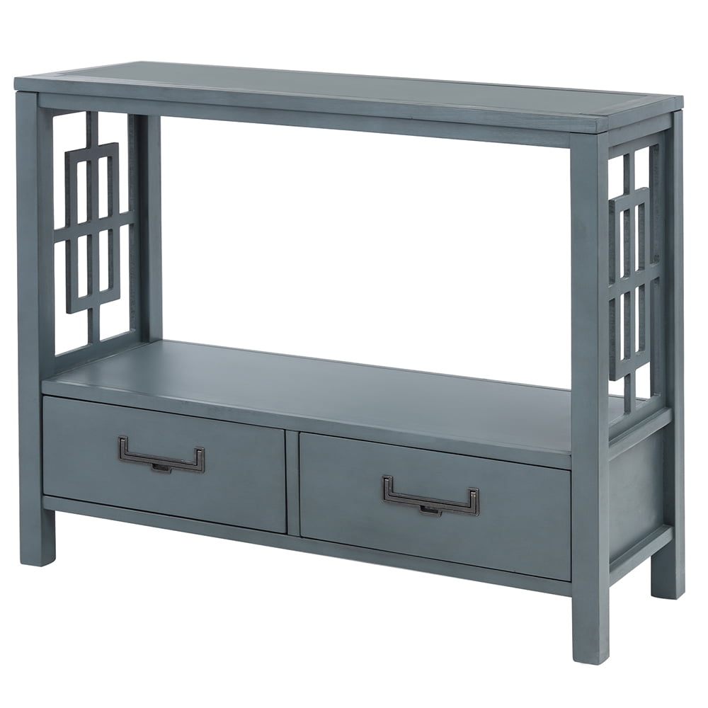 Lowestbest Narrow Console Sofa Table, Sofa Table with Bottom Drawers for Living Room, Farmhouse Wood Entryway Table, Blue Lowestbest Narrow Console Sofa Table, Sofa Table with Bottom Drawers for Living Room, Farmhouse Wood Entryway Table, Blue