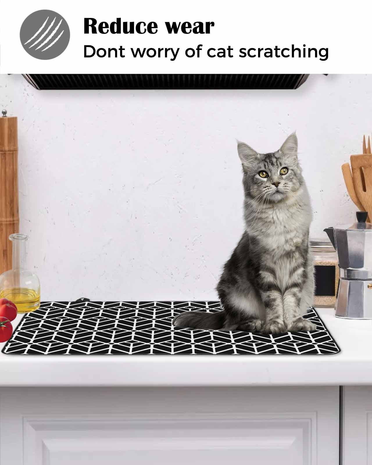 Large Induction Cooktop Protector Mat Geometric Stove Top Covers for Electric Stove, Modern Abstract Lines Texture Black Decorative Stove Burner Cover Mats, Glass Top Stove Cover