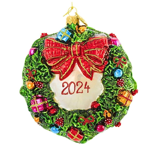 Huras Family 5.00In Wreath With Presents 2024, Glass, Dated Christmas Heirloom Hf694 2024