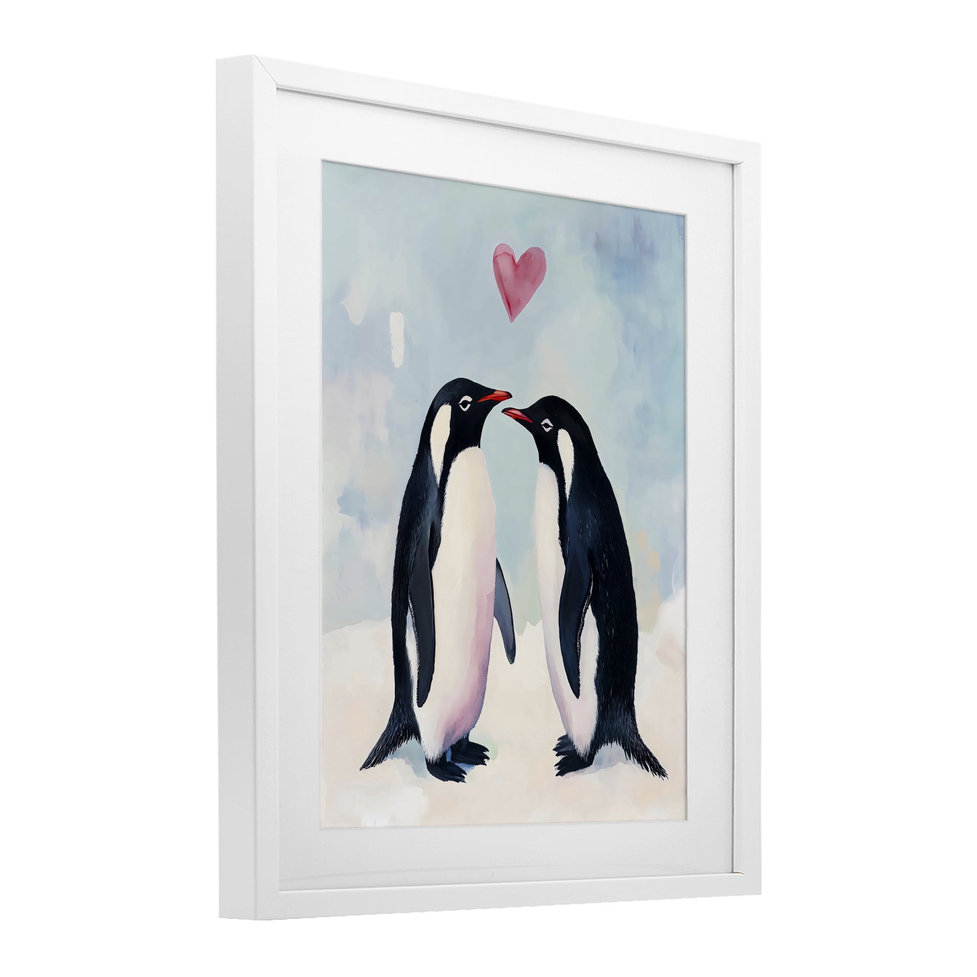 Stupell Industries Penguin Love with Heart White Framed Print Under Glass, design by The Prints Vibe