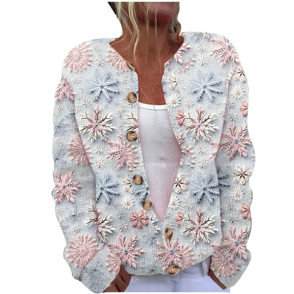 Craaazy Christmas Button Down Shirts for Women Long Sleeve Fashion Printed Knitted Cardigan Muti-Color Knitted Coat Gifts for Women
