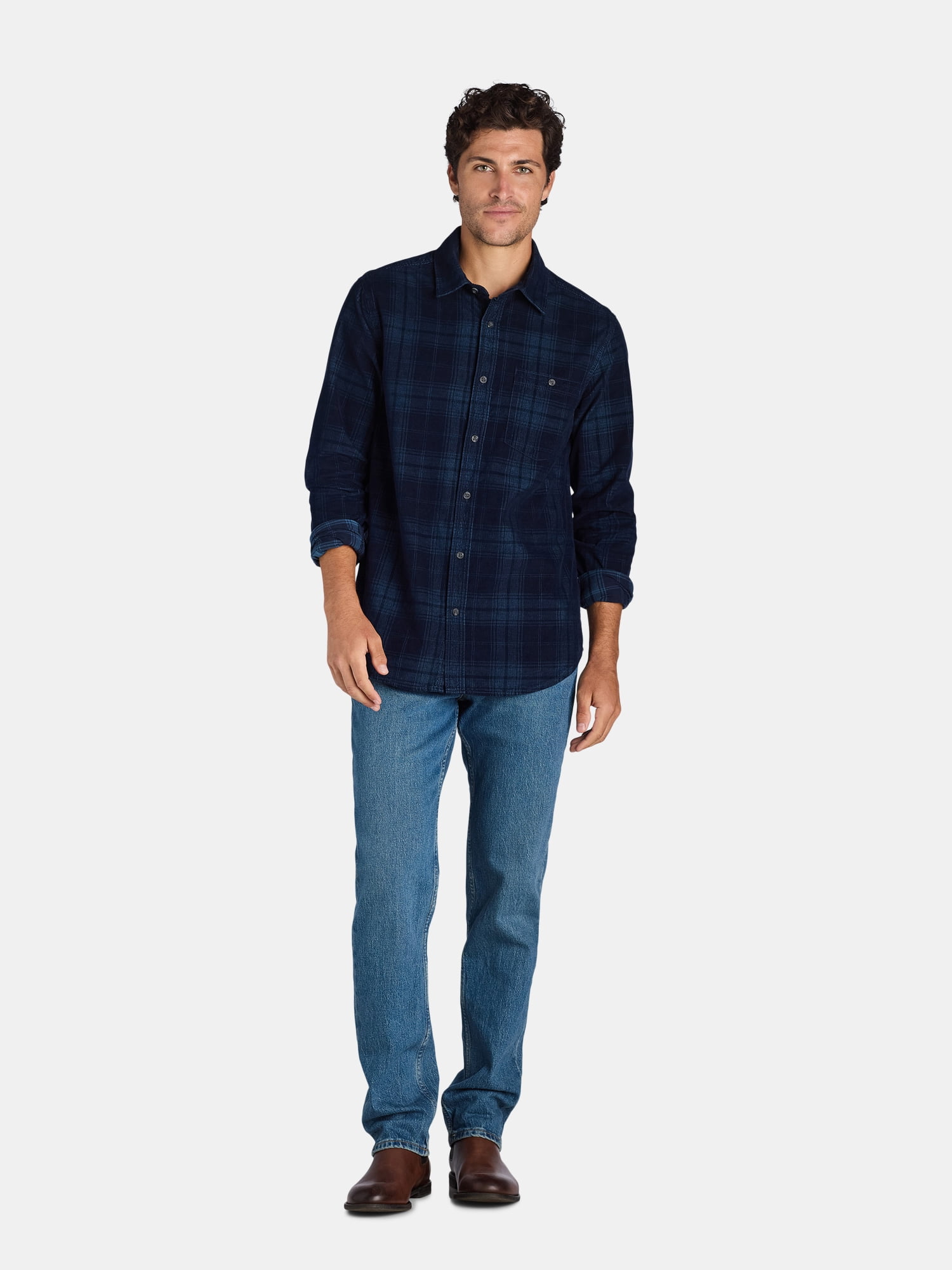 George Men's and Big Men's Corduroy Shirt with Long Sleeves, Sizes S-3XL