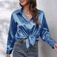 thumbnail image 3 of Tops for Women Satin Satin Imitation Silk Long Sleeved Button Down Blouse Shirts for Women, 3 of 4