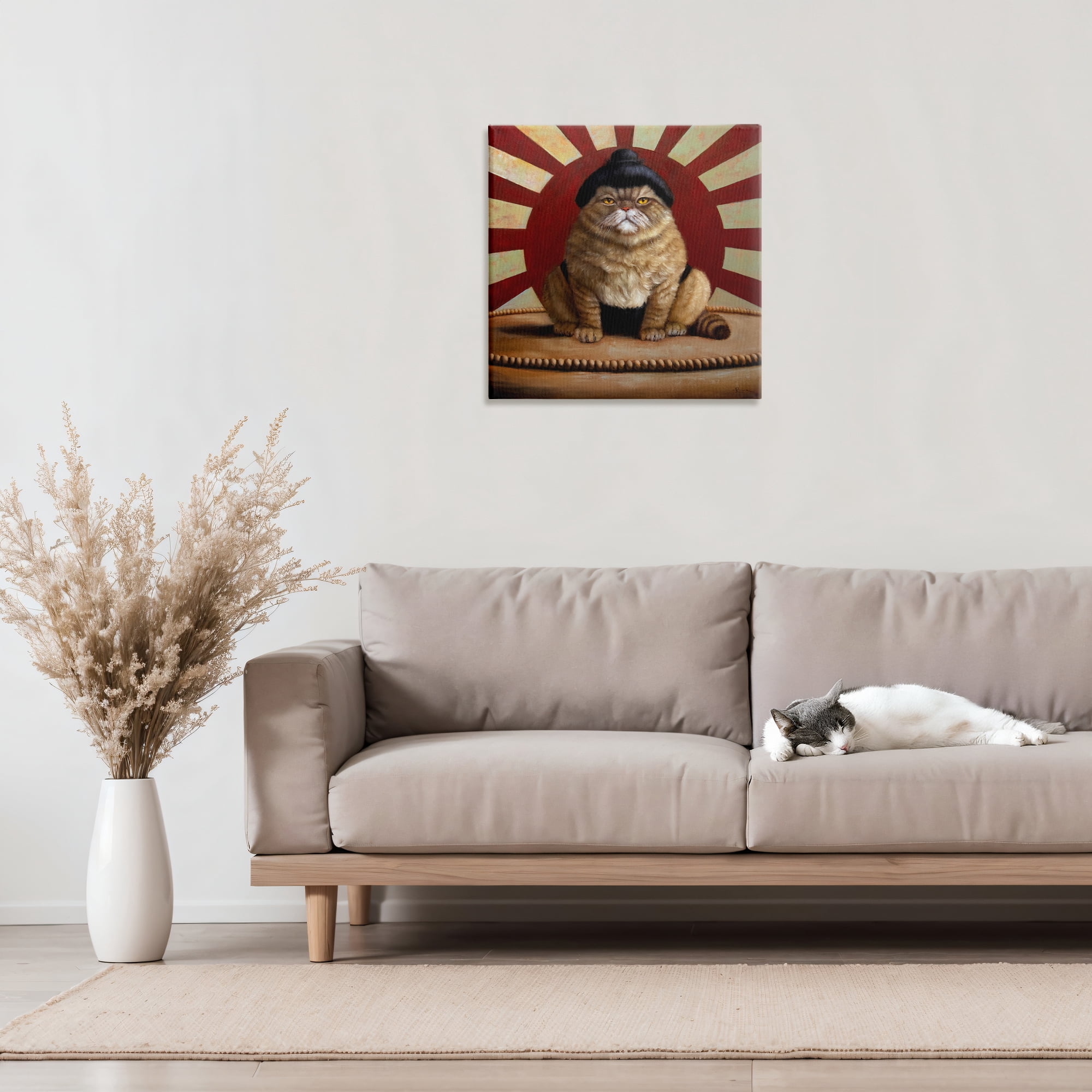 Stupell Industries Sumo Cat with Sun Rays Canvas Wall Art, design by Lucia Heffernan
