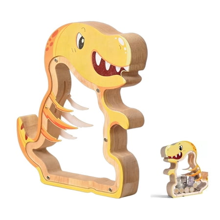 Wooden Dinosaur Piggy Bank for Boys Kids Girls,Unbreakable Wood Animal Belly Coin Bank, Creative Saving Money Jar Personalized Present,Stimulate Interest Cash Saving Jar Foster Savings Habit
