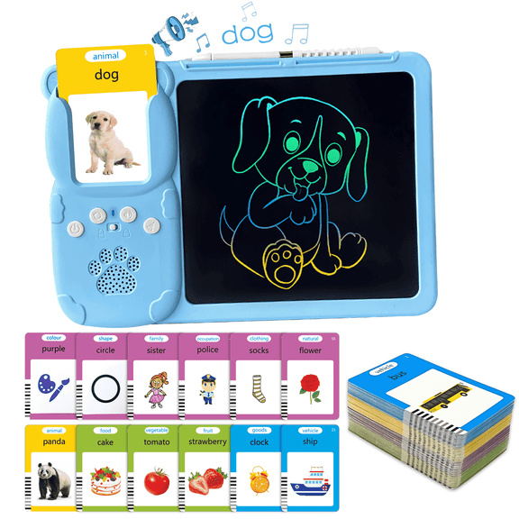 Adofi Talking Flash Cards with Drawing Tablet, Speech Therapy Toys for Toddlers 3-5, LCD Writing Tablet for Kids, Educational Toys for Children 3 8, Toys for Boys Girls 3 6 Years- Blue