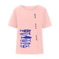 thumbnail image 4 of LEBONYARD Tops for Women Trendy Summer,Women Casual Cotton and Linen Top Ocean Fish Printed Short Sleeve Button Tunic T-shirt Blouse Tops Pink XXXXL, 4 of 4