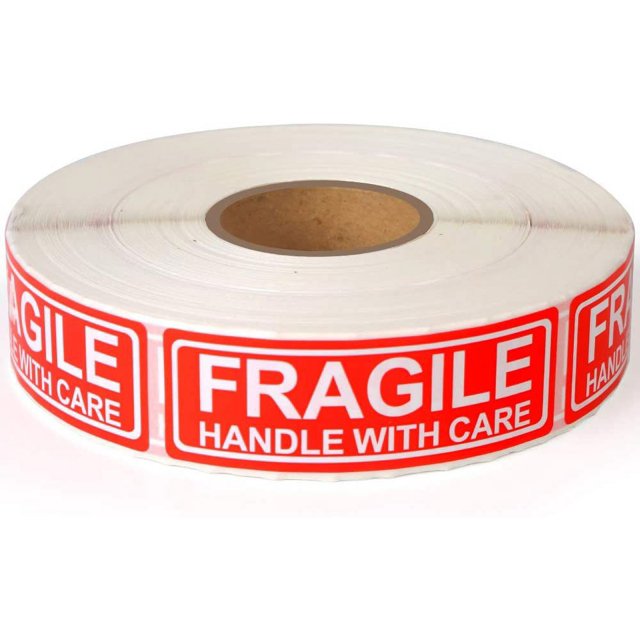 Frágil: mango de 1" x 3" con elegantes pegatinas de envío, 500 etiquetas por rollo.