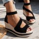 thumbnail image 2 of Bmisegm Ladies Summer Retro Pure Colour Thick Bottom High Heel Zipper Large Size Slope Heel Sandals Sandals Women Summer Black 8, 2 of 8