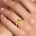 thumbnail image 4 of Gem Stone King 18K Yellow Gold Plated Silver Canary Mystic Topaz and White Moissanite 3 Stone Engagement Ring for Women | 1.64 Cttw | Oval 8X6MM | Round 2MM | Gemstone November Birthstone | Size 9, 4 of 6