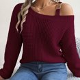 thumbnail image 6 of Lovskoo 2024 Sweaters for Women Trendy Casual Long Sleeve Off-The-Shoulder Solid Acrylic Tops Blouse Claret, 6 of 8