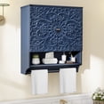 thumbnail image 5 of WIRRYTOR Retro Floral Embossed Bathroom Cabinet Wall Mounted, Kitchen Medicine Cabinet Storage Organizer with Open Shelf and Towel Bar, Blue, 5 of 10