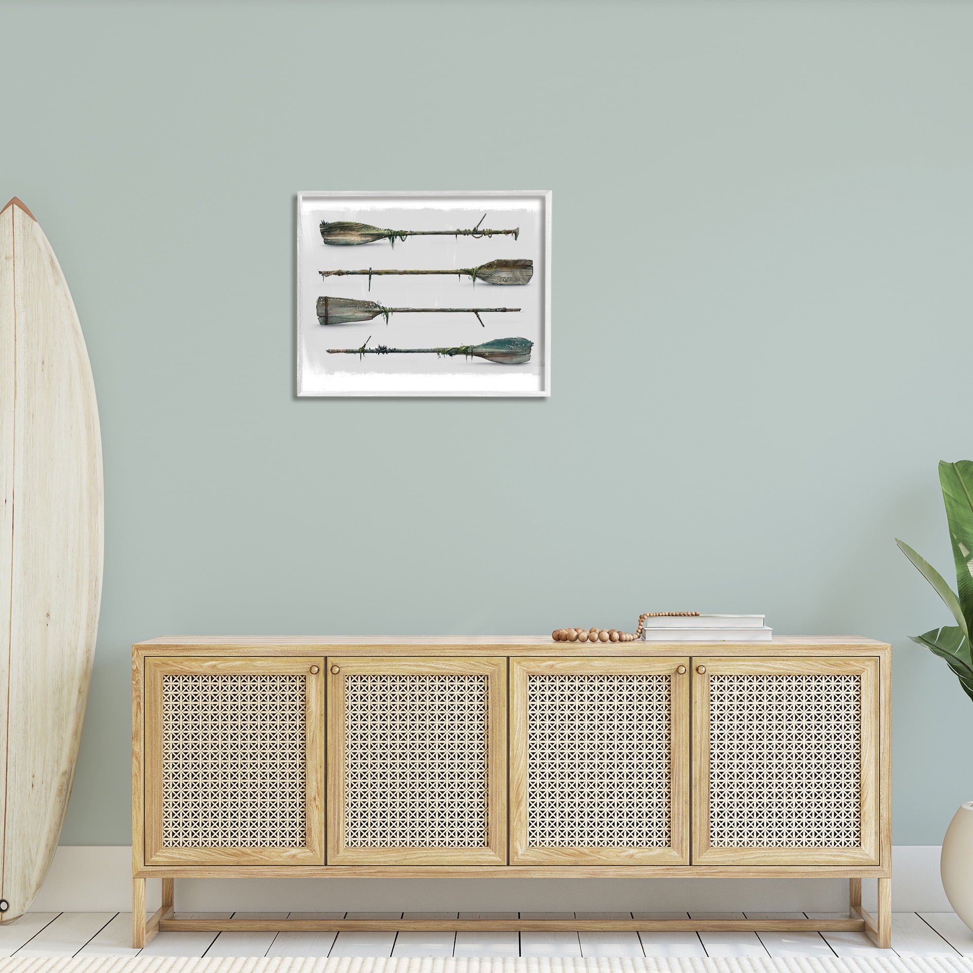Stupell Industries Vintage Nautical Boat Oars Transportation Painting White Framed Art Print Wall Art, 30 x 24
