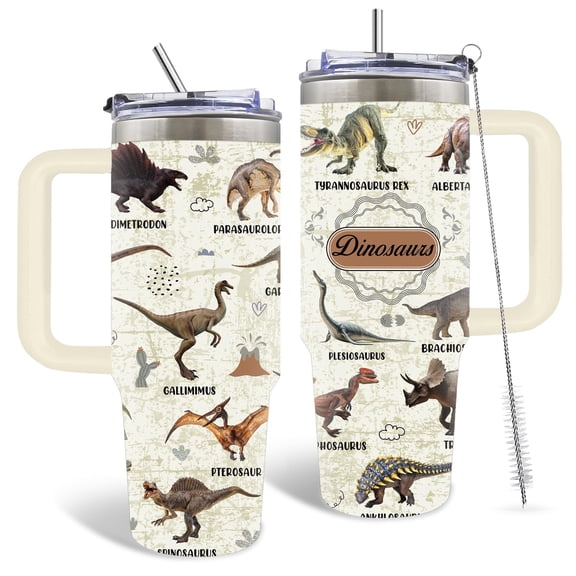 30oz Dinosaur Stainless Steel Tumbler Gifts for Men, Dinosaur Themed Water Bottle with Handle and Straw, Christmas Birthday Gifts for Family, Son, Friends