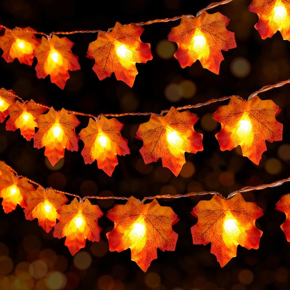 Fall Garland with Lights, Fall Maple Leaves Lights String, Indoor