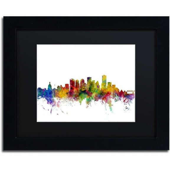 Trademark Fine Art "Edmonton Canada Skyline" Canvas Art by Michael Tompsett Black Matte, Black Frame