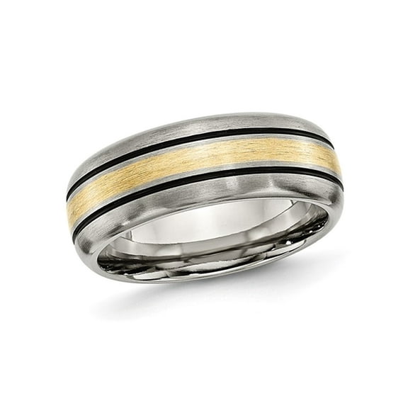 Gem & Harmony Mens 8mm Titanium Wedding Band Ring with 14K Gold Inlay for Men