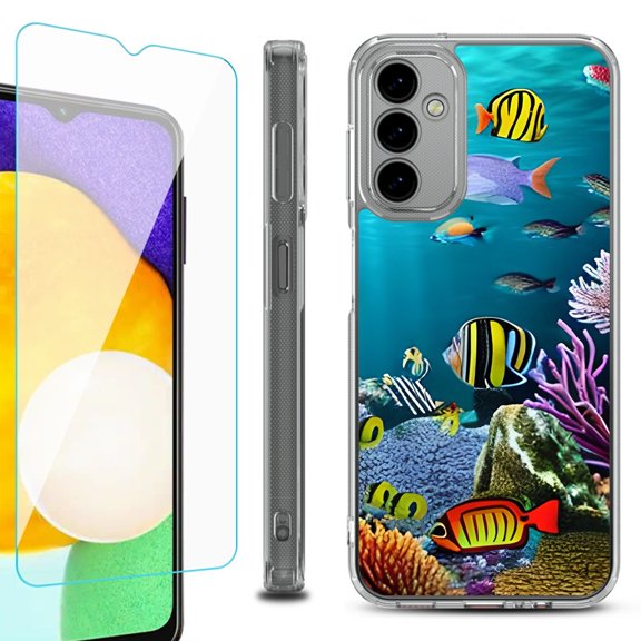 Shockproof Bumper Phone Case for Samsung Galaxy A14 5G, with Tempered Glass Screen Protector, by OneToughShield ® - Underwater