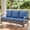 1 Sofa, variant on POCASSY Outdoor 75" Width 3 Seater Sofa with Cushions, All Weather Patio Brown Wicker Sofa Outdoor Couch Furniture for Porch, Deck, Garden, Blue