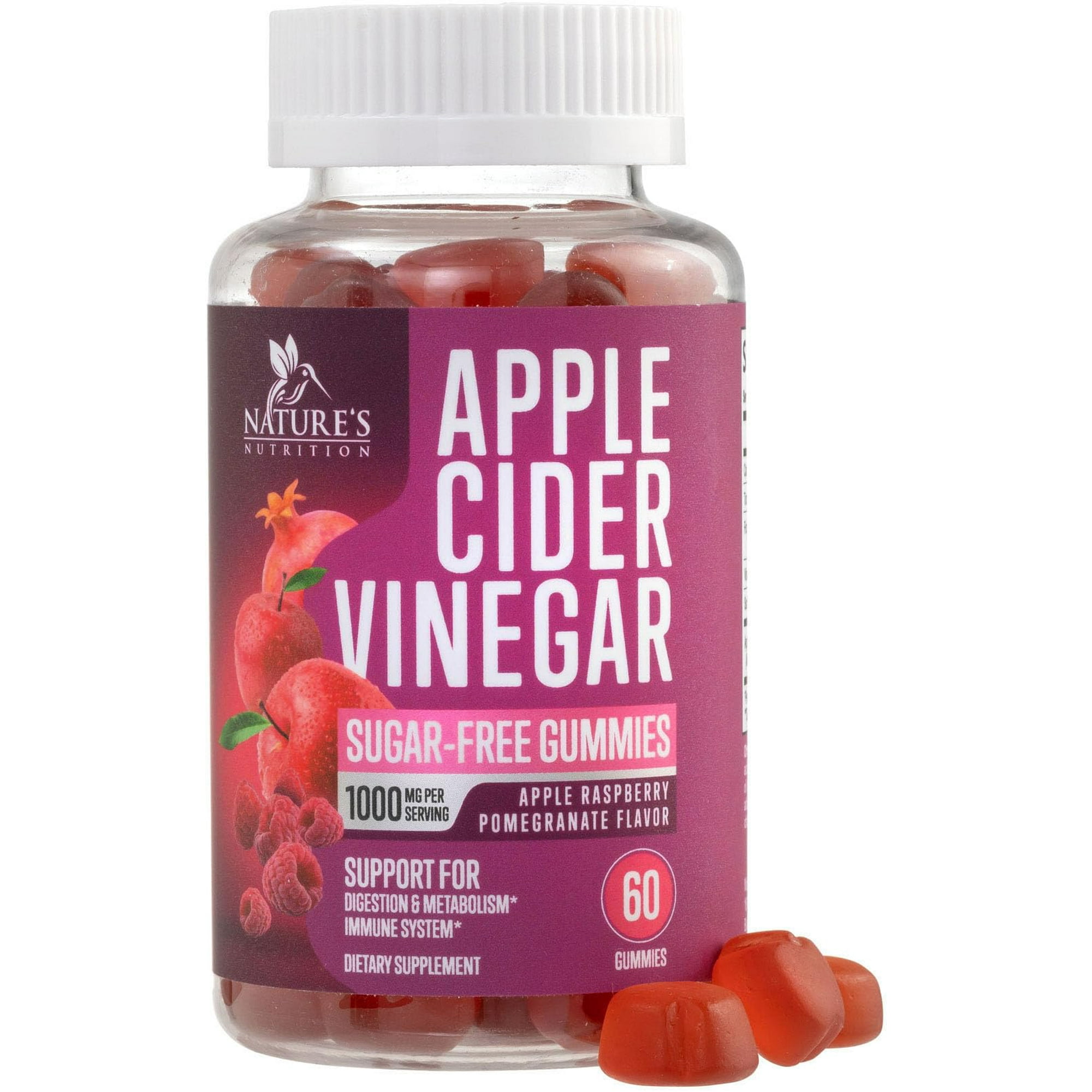 Apple Cider Vinegar Gummies 1000mg - Sugar Free Max Strength ACV Gummy Vitamins Supplement, Advanced Formula, Vitamin B12 Supports Metabolism & Energy - Keto Friendly, Vegan, Gluten Free - 60 Gummies