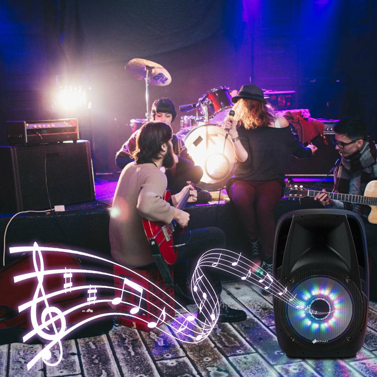 Gymax 15'' Portable 1500W 2-Way Powered Speaker With Illuminating Light