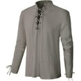 thumbnail image 1 of Chemise en Lin à Manches Longues pour Hommes Lacée Col en V Viking Médiéval Pirate Haut, 1 of 6