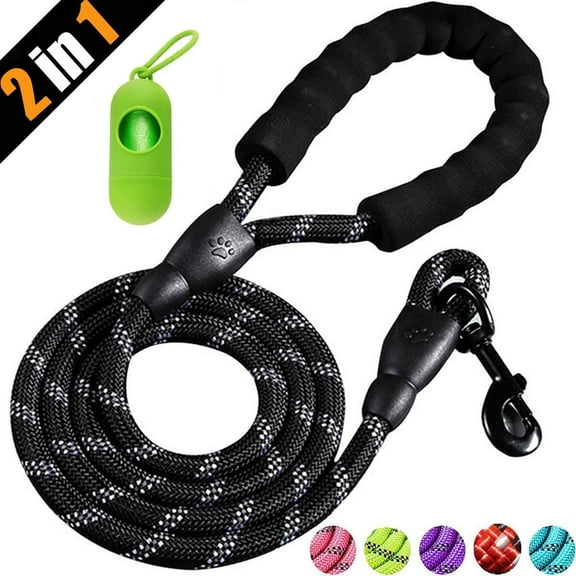 Dog Leash, Dog Poop Bag and 5 FT Strong Dog Leash with Comfortable Padded Handle and Highly Reflective Threads for Small Medium and Large Dogs.