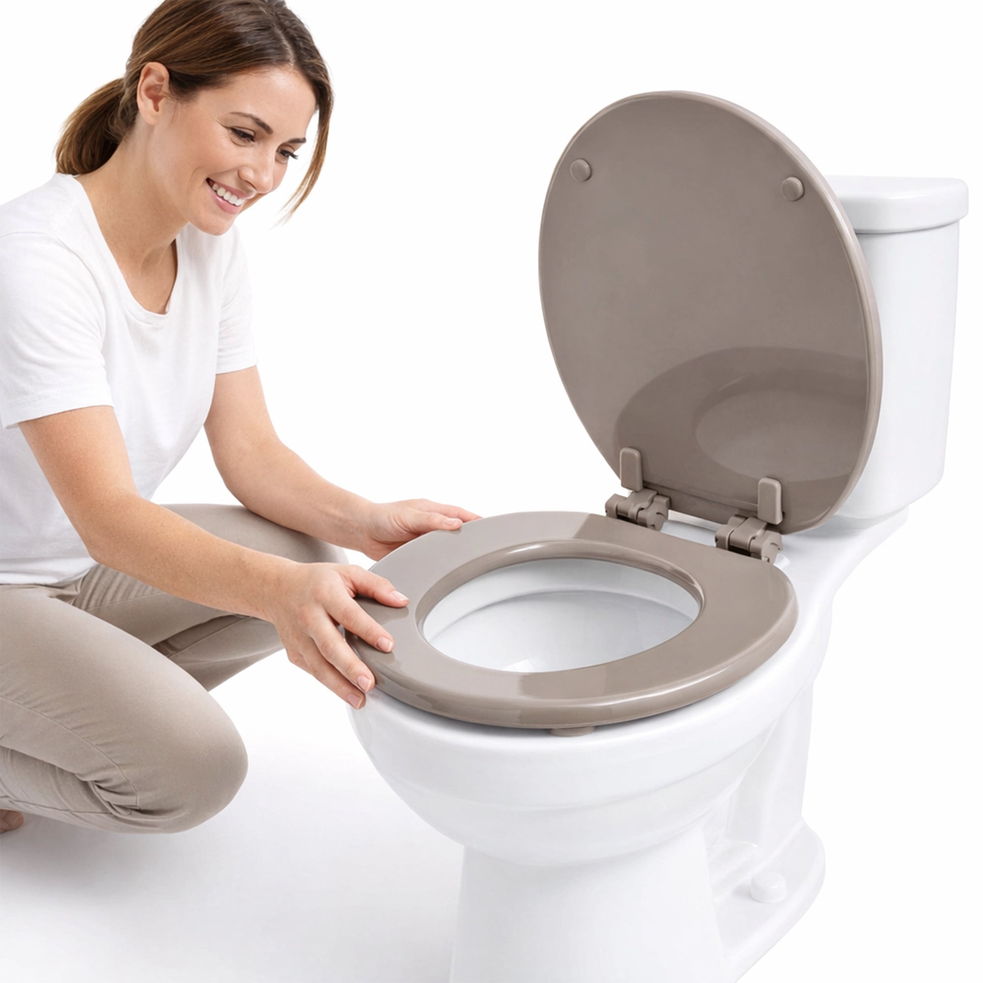 Taupe Round Molded Wood Toilet Seat 17 Inches