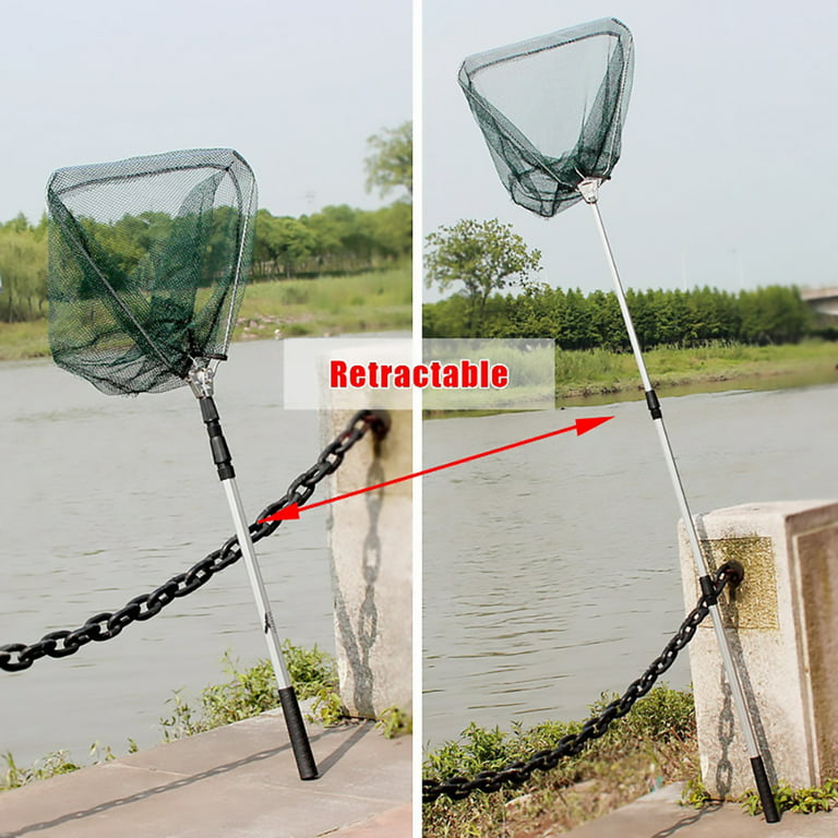 Fishing Landing Net with Telescoping Pole Handle Fishing Net Freshwater for Kids Men Women Extend to 35.8-74.8 Inches, Size: 75, Green