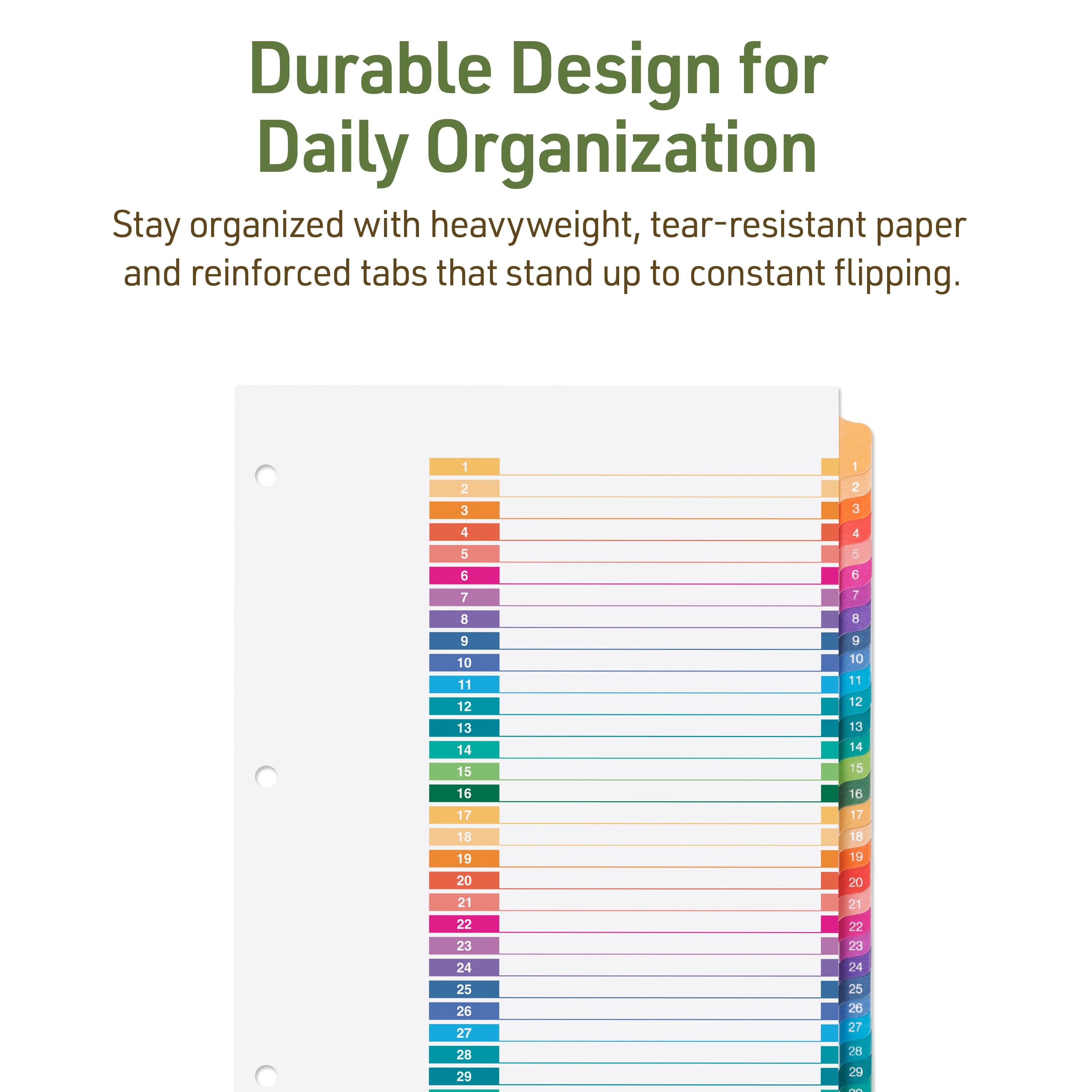 Avery EcoFriendly 31-Tab Dividers, Ready Index, Numbered, Colored