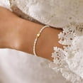 thumbnail image 5 of GOSFRY 14k Gold Plated Bracelet for Women Dainty Simple Pearl Heart Bracelet Cuban Link Everyday Jewelry Gift, 5 of 11