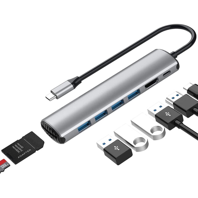 Adaptador Usb C Hub Macbook Pro-8 en 1 USB C Dongle de aluminio portátil con carga USB C, USB C a HDMI, 4 puertos USB 3,0, lector de tarjetas SD/TF, Com brand modelStyleType