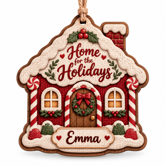 2-Layer Wooden Ornament, Personalized Gingerbread House, Christmas Tree Hanging, Holiday Gift