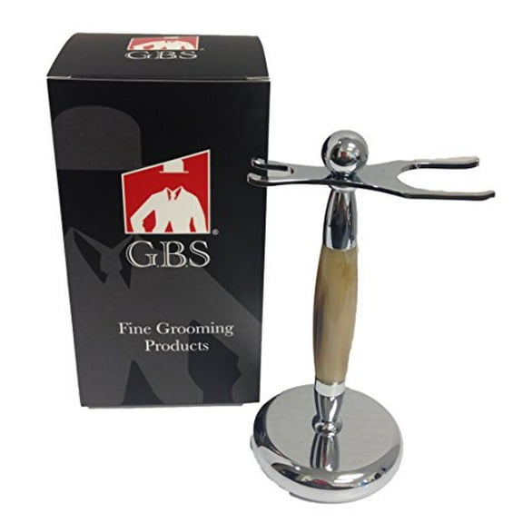 G.B.S Chrome Dual Stand for Shaving Brush and Razor - 6" Horn Accents- A Great Stand to Shaving Brush & Razor, 1" Opening for Brush & .5" Opening for Razor, Professional Barber Choice-