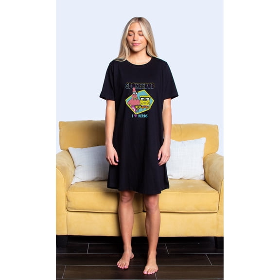 SpongeBob SquarePants Women's I Love Nerds Pajama Dorm Sleep Shirt Nightgown