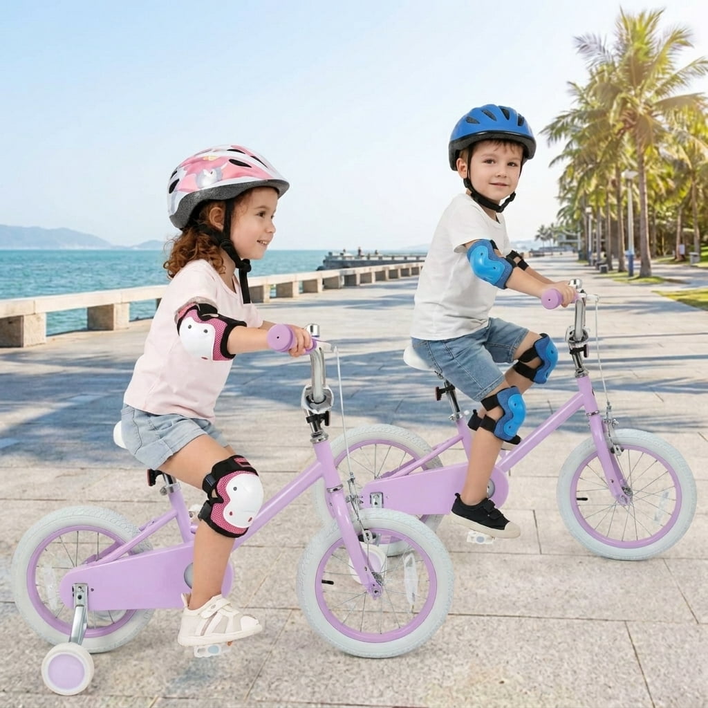 Redsmile Kids Bike 12 Inch with Adjustable Seat and Training Wheels for Boys Girls Ages 3-8, Stars & Moon Design Children Bicycle with Front Handbrake, Kids Bicycle 12in, Purple