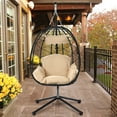 thumbnail image 3 of Wicker Egg Hanging Chair, Indoor Outdoor Swing Egg Chair with Stand, Cushion & Pillow, Hammock Chair Swing with Stand, Hanging Lounge Chair for Patio Backyard Balcony Garden Bedroom, 3 of 9