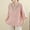 Pink, variant on Women Stand Notch V Neck Geometric Embroidery 3/4 Puff Sleeve Button Down Blouse, Ladies Textured Solid Loose Linen-Like Casual Top, Vacation Daily Shirt(Pink,M)
